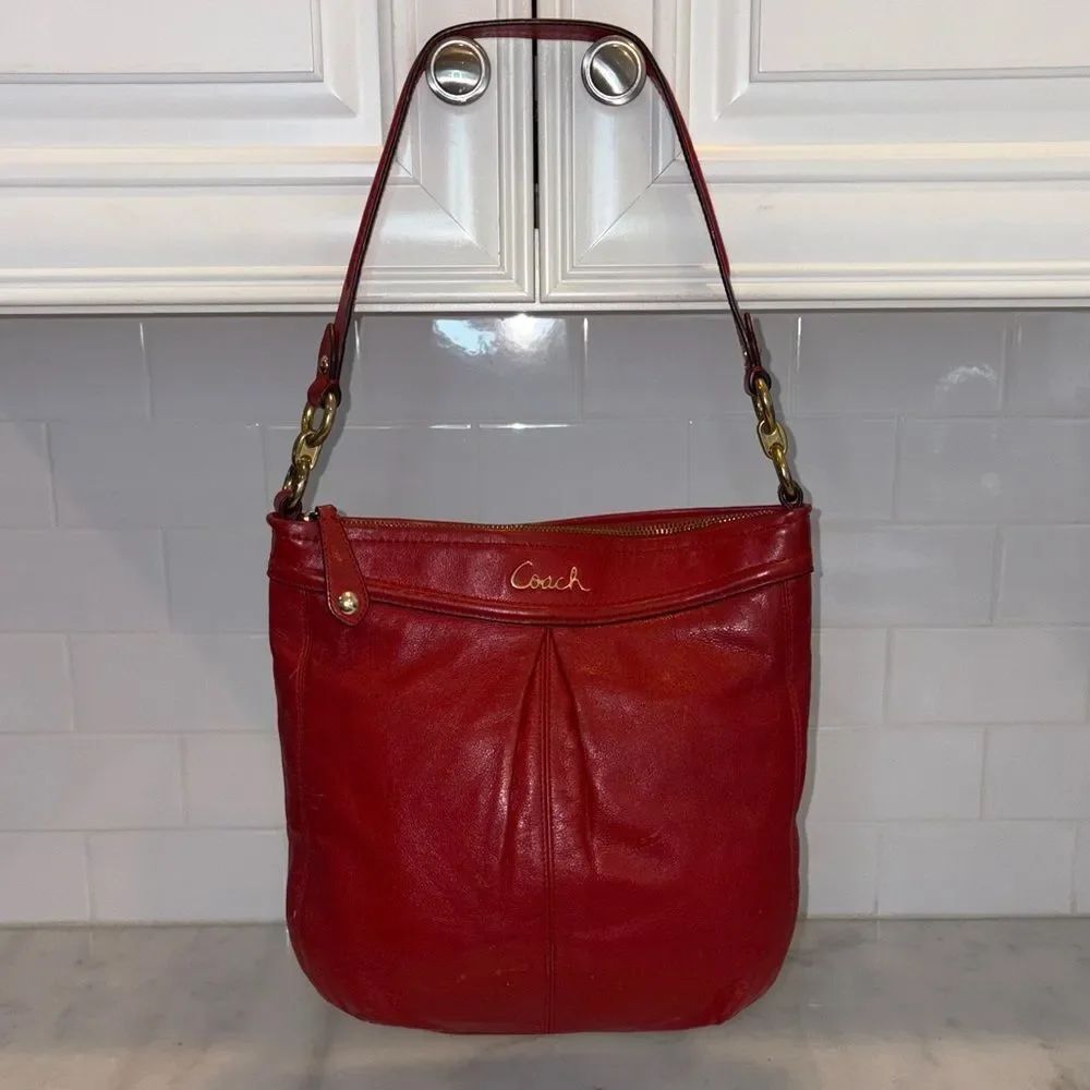 Coach Purse Handbag Leather Hobo Ashley Red Shoulder Pocketbook Bag